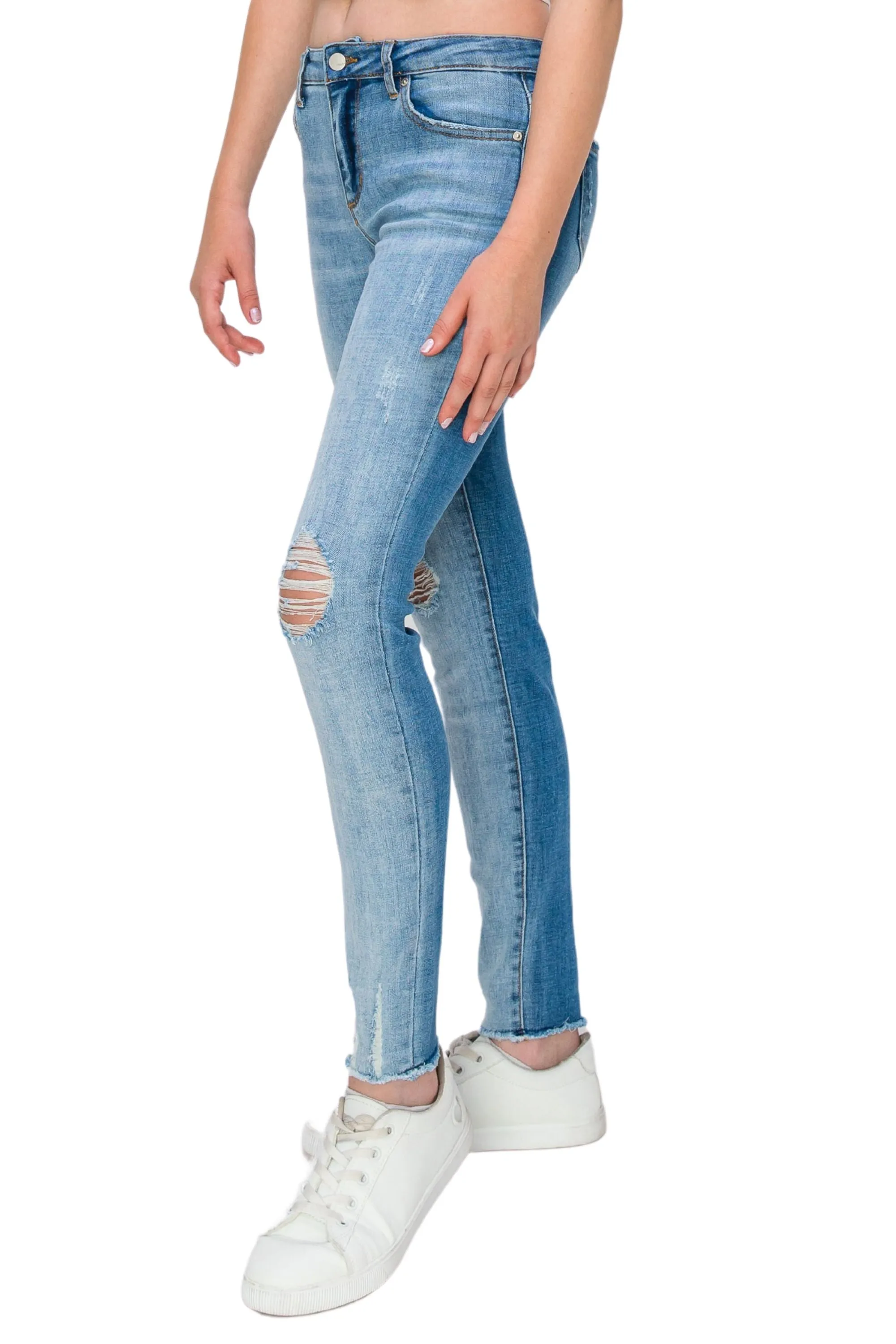2 Tone Cropped Skinny W/ Destruction 26 Inch Inseam