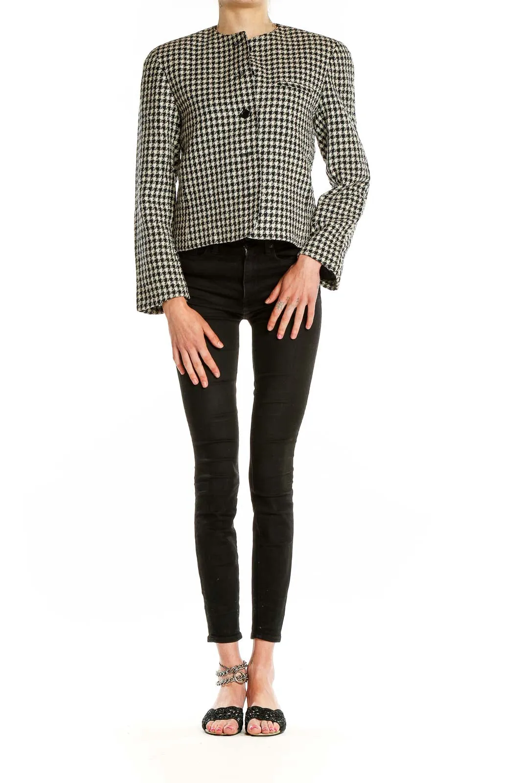 Black and White Houndstooth Cropped Jacket