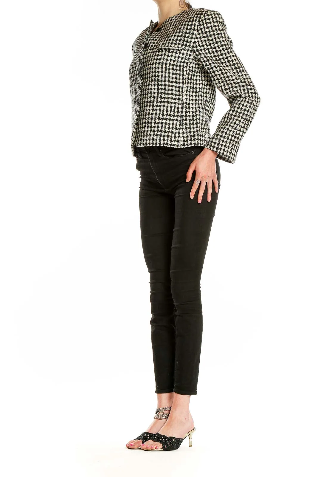 Black and White Houndstooth Cropped Jacket