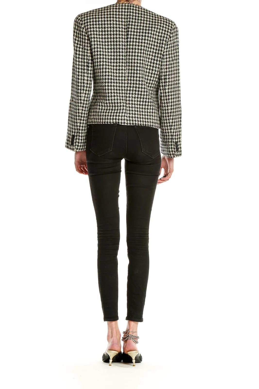 Black and White Houndstooth Cropped Jacket