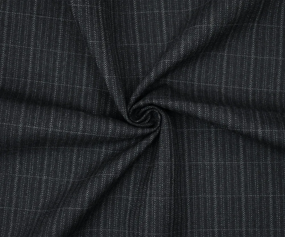 Black-Gray Polyester Wool Plaid Striped Pattern Twill Suiting Fabric