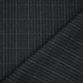 Black-Gray Polyester Wool Plaid Striped Pattern Twill Suiting Fabric