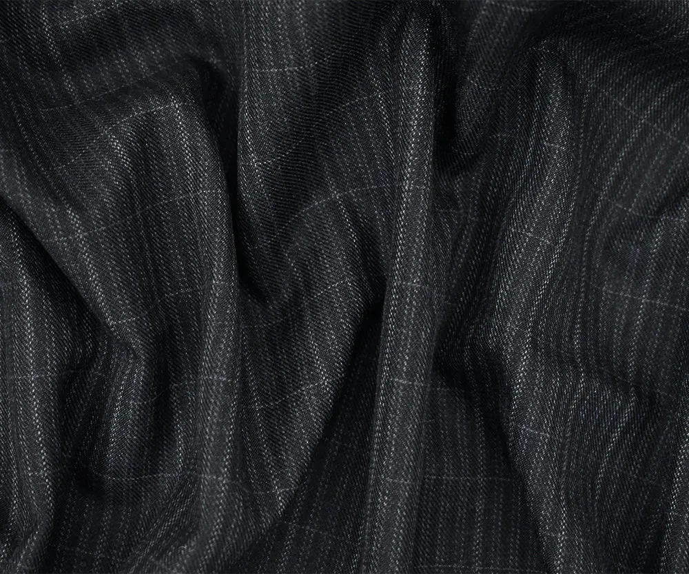 Black-Gray Polyester Wool Plaid Striped Pattern Twill Suiting Fabric