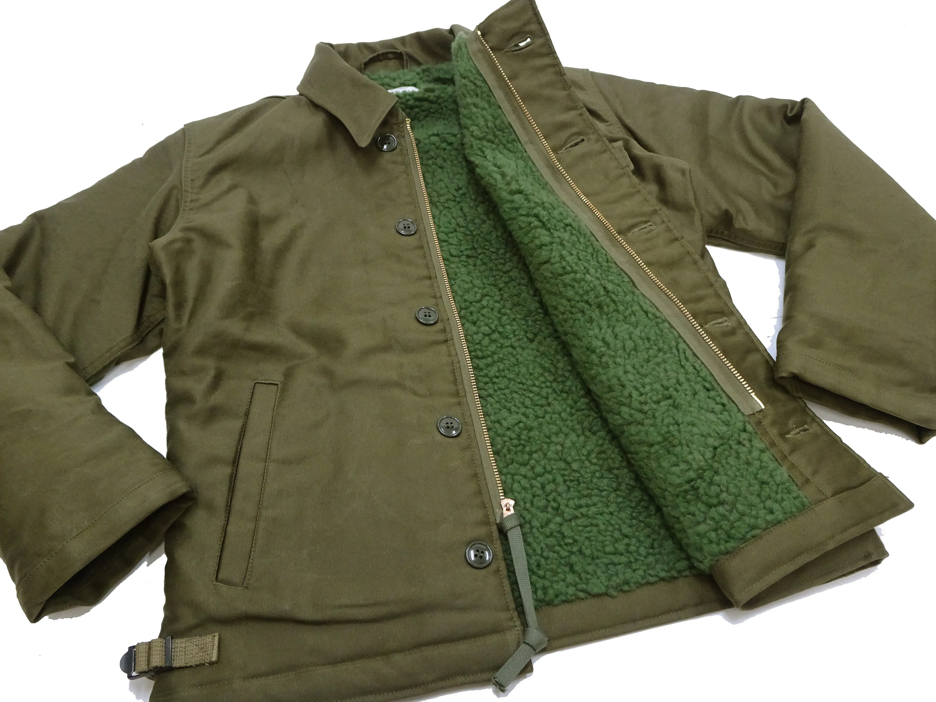 Buzz Rickson Jacket Men's Reproduction of the U.S. Navy A-2 Deck Jacket in Jungle Cloth Outer Shell Version BR15155 Olive-Drab