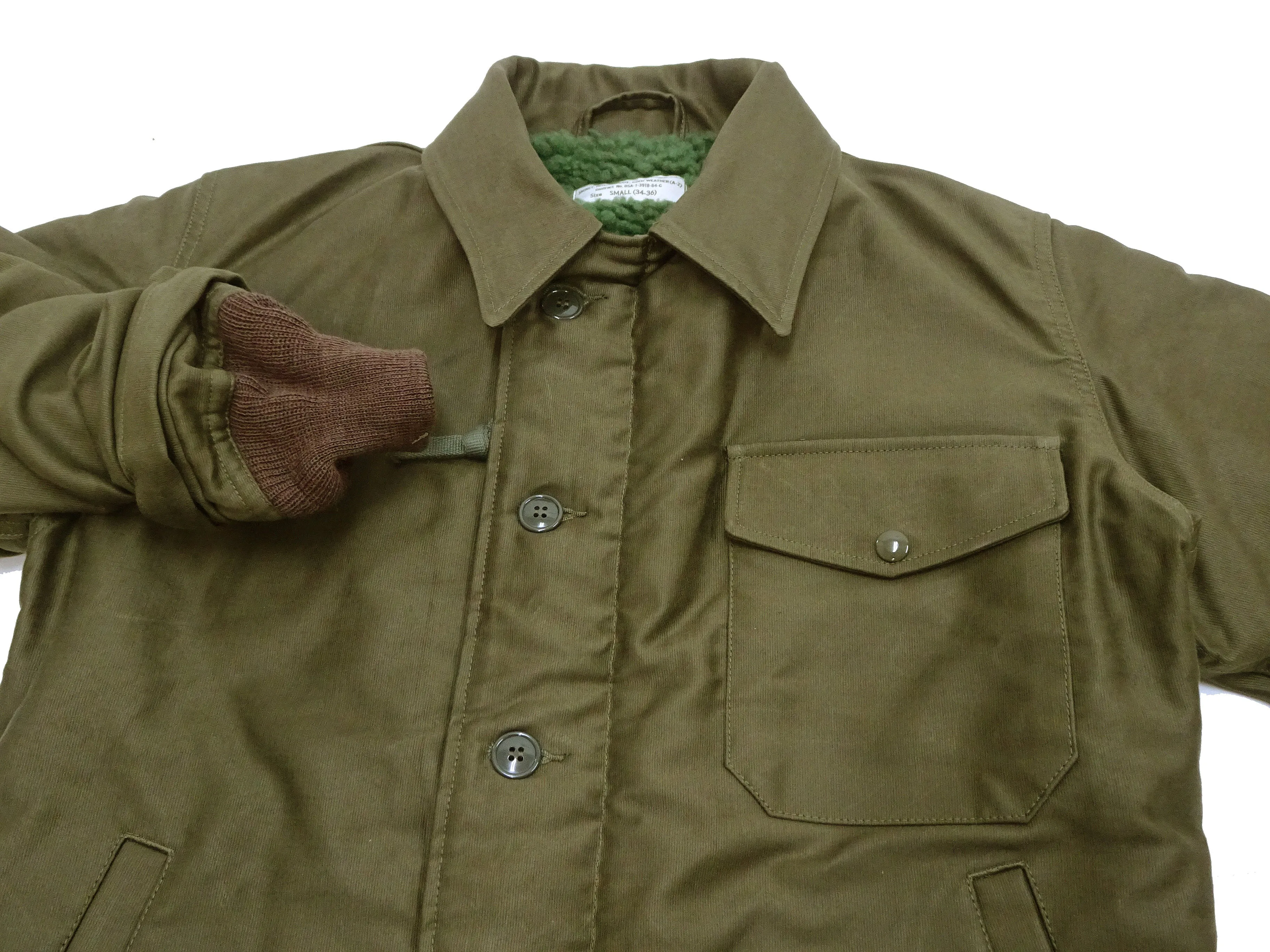 Buzz Rickson Jacket Men's Reproduction of the U.S. Navy A-2 Deck Jacket in Jungle Cloth Outer Shell Version BR15155 Olive-Drab