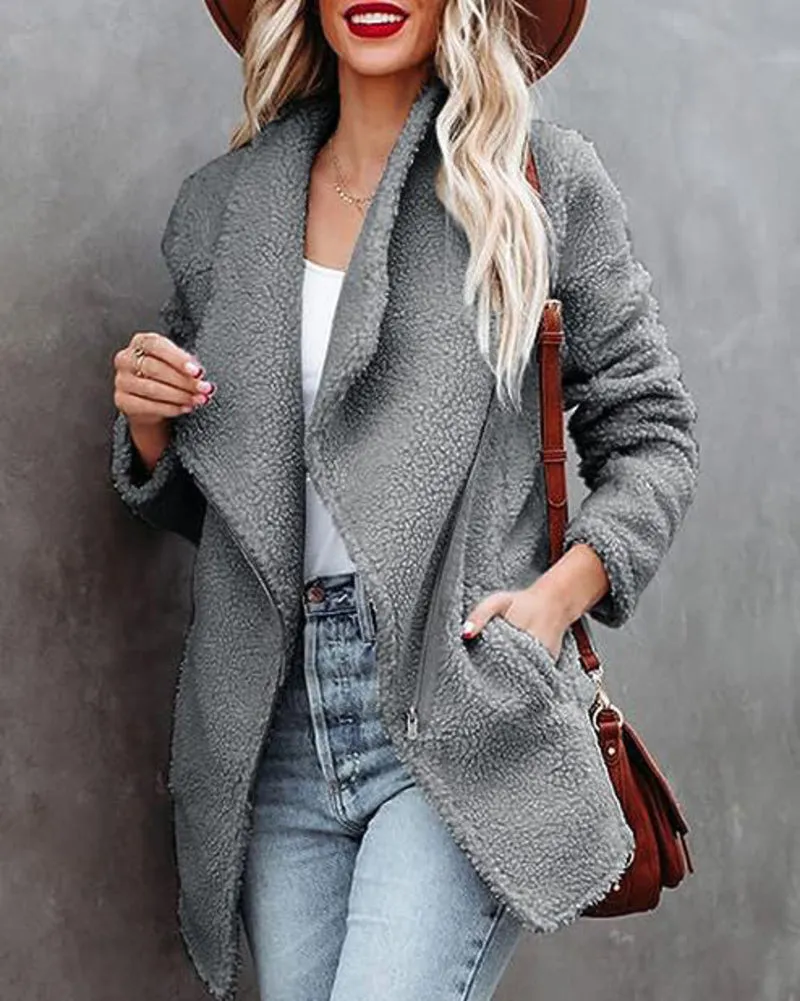 Casual Fleece Fuzzy Coats Faux Shearling Shaggy Jacket