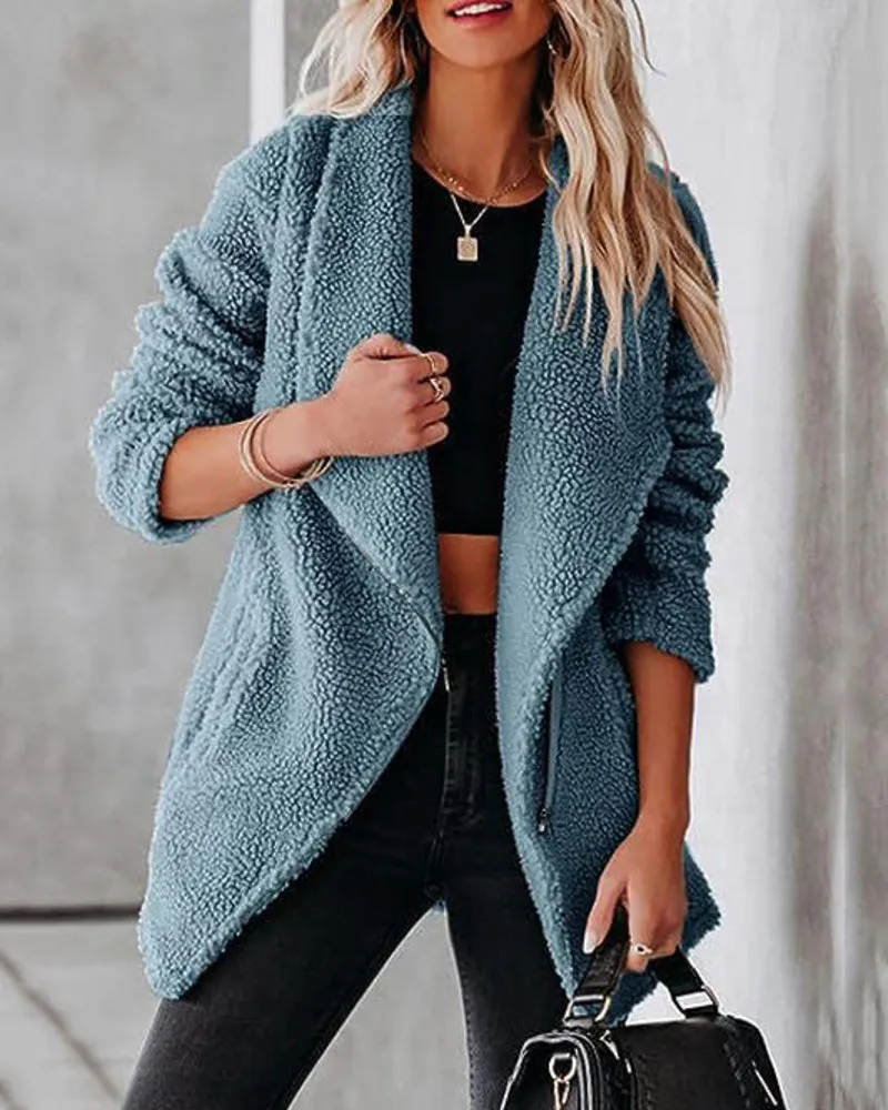 Casual Fleece Fuzzy Coats Faux Shearling Shaggy Jacket