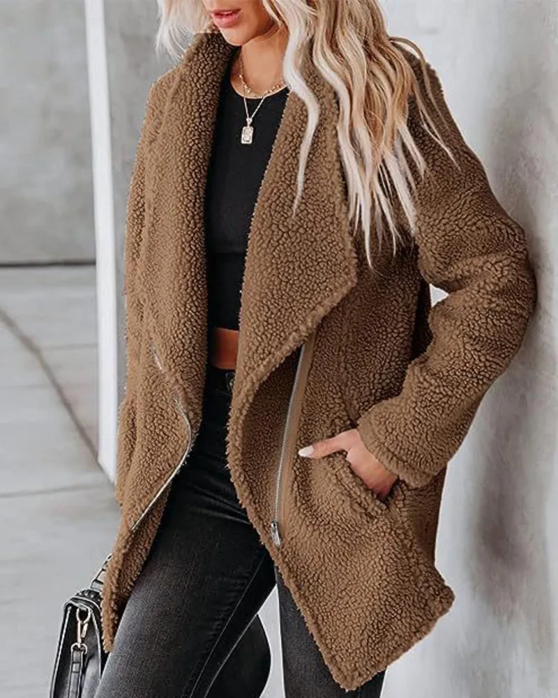 Casual Fleece Fuzzy Coats Faux Shearling Shaggy Jacket