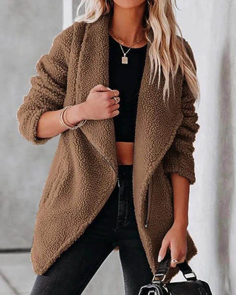 Casual Fleece Fuzzy Coats Faux Shearling Shaggy Jacket