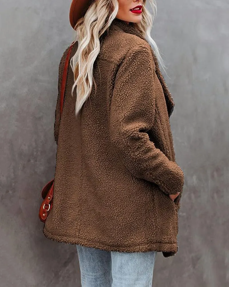 Casual Fleece Fuzzy Coats Faux Shearling Shaggy Jacket