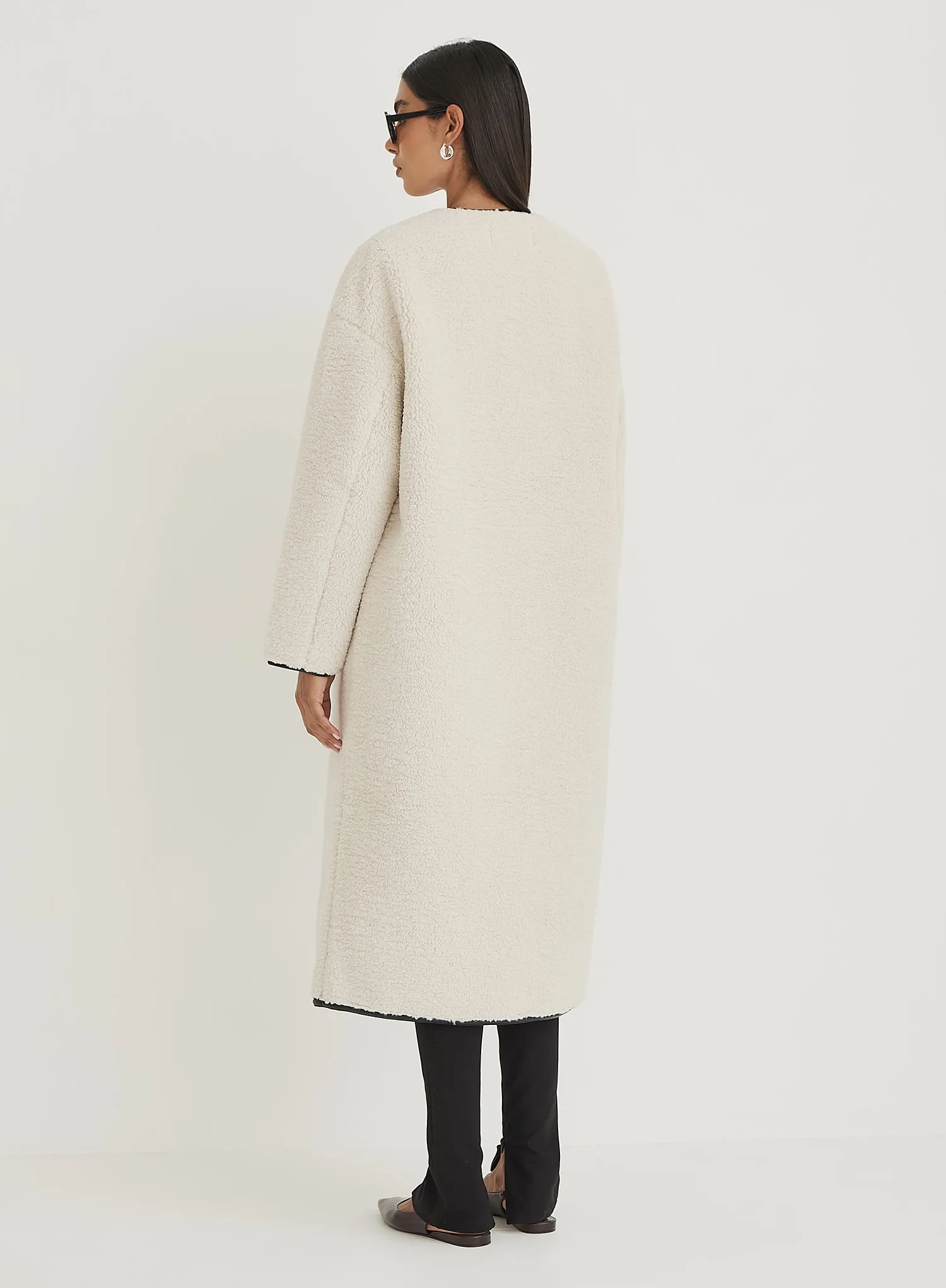 Cream Faux Shearling Longline Oversized Coat- Heyworth