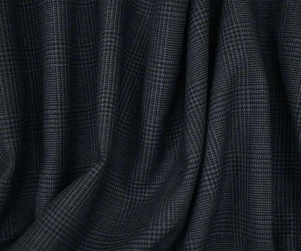 Dark Navy-Gray Poly Wool Blend Glen Plaid Twill Suiting