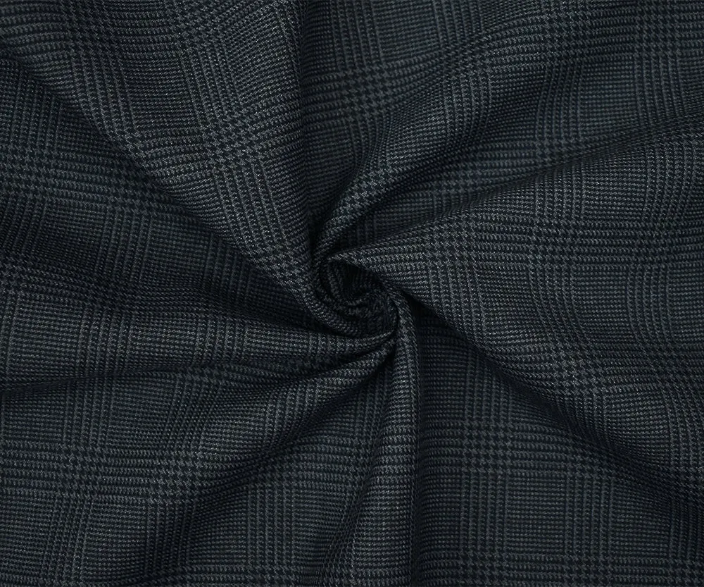 Dark Navy-Gray Poly Wool Blend Glen Plaid Twill Suiting