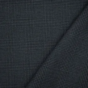 Dark Navy-Gray Poly Wool Blend Glen Plaid Twill Suiting