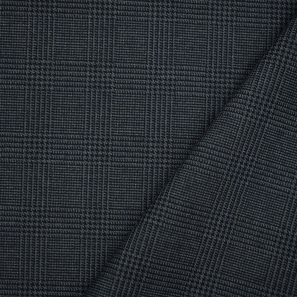 Dark Navy-Gray Poly Wool Blend Glen Plaid Twill Suiting