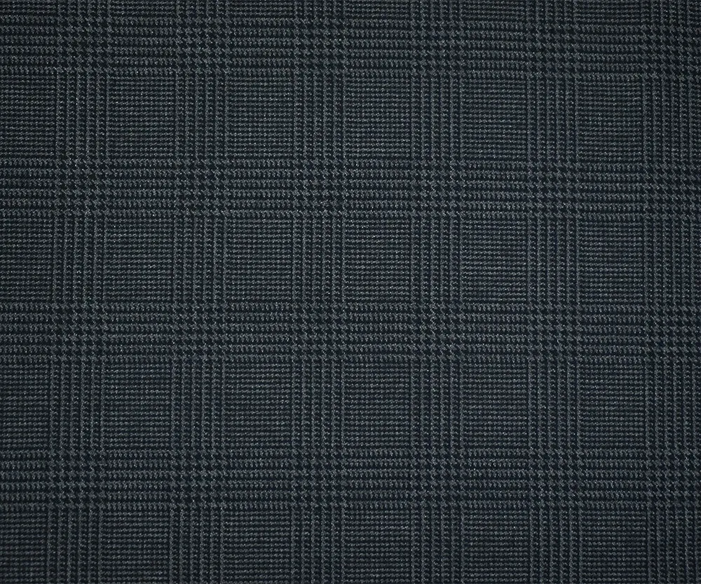 Dark Navy-Gray Poly Wool Blend Glen Plaid Twill Suiting