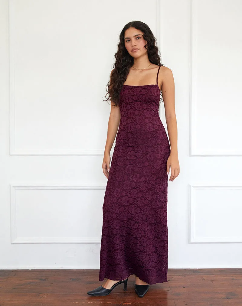 Darsih Cami Maxi Dress in Paisley Lace Burgundy