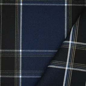 Deep Blue-White-Multi Poly-Wool Plaid Twill Suiting Fabric