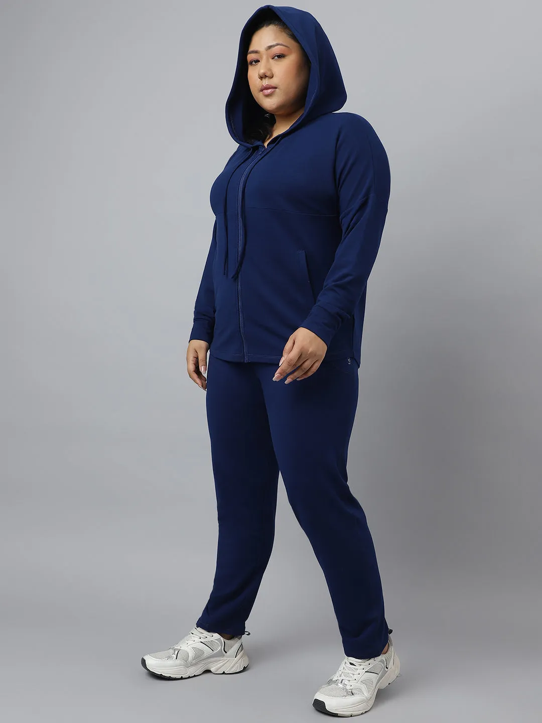 Fitkin Plus Size Ecofriendly Anti-Odor Recycled Polyester Indigo Front Zipper Tracksuit