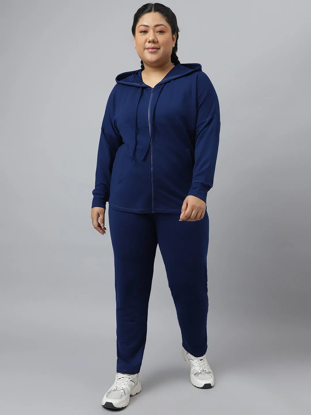 Fitkin Plus Size Ecofriendly Anti-Odor Recycled Polyester Indigo Front Zipper Tracksuit