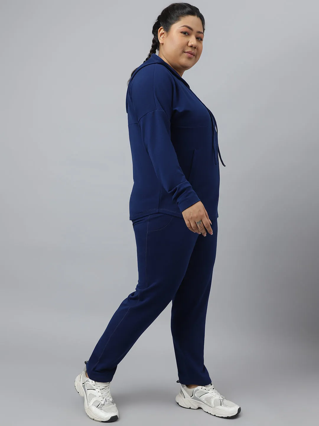 Fitkin Plus Size Ecofriendly Anti-Odor Recycled Polyester Indigo Front Zipper Tracksuit