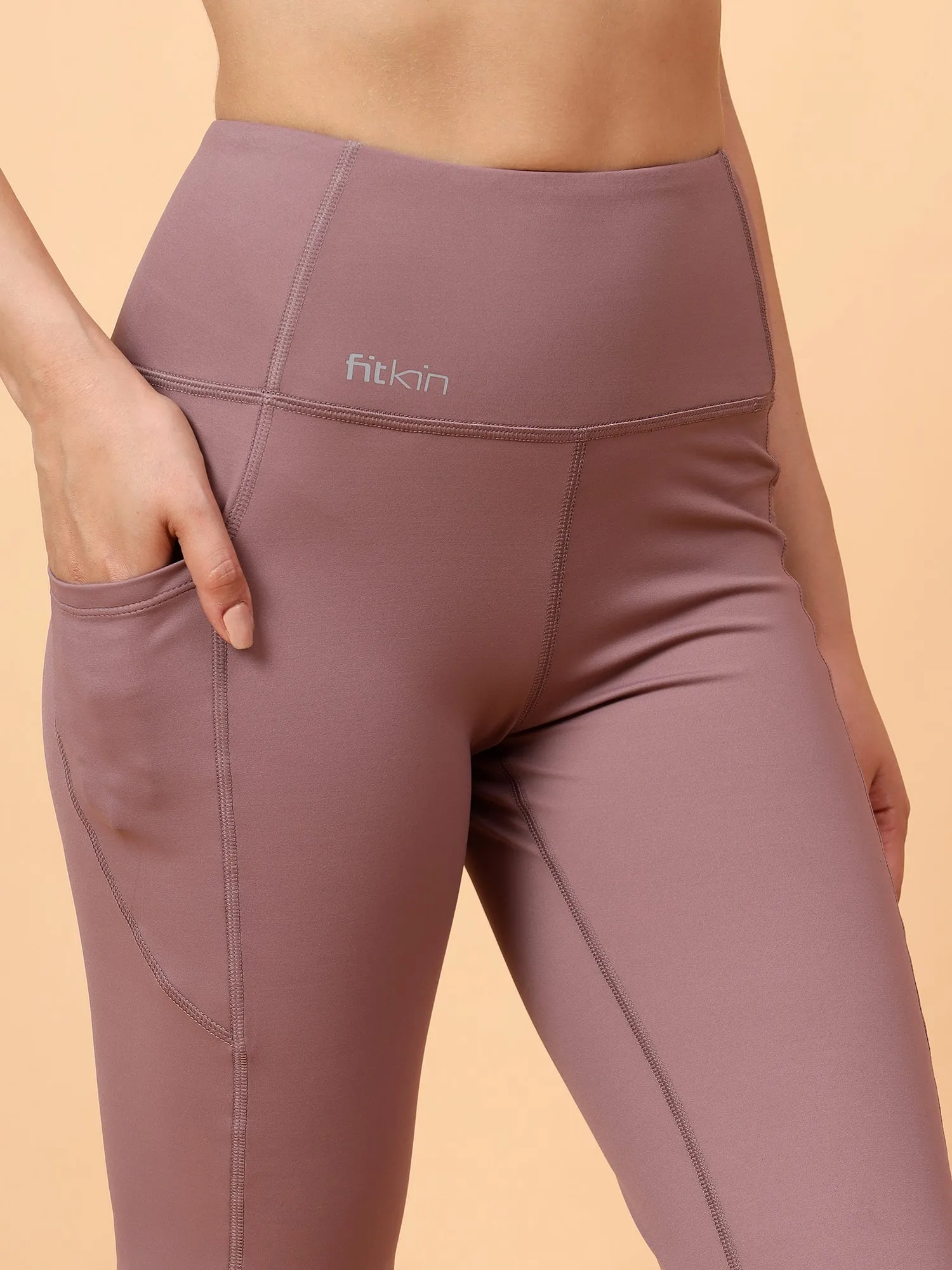 Fitkin Women Beige All Day Bootcut Active Pants