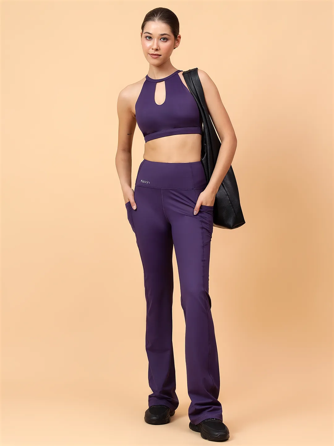 Fitkin Women Purple All Day Bootcut Active Pants