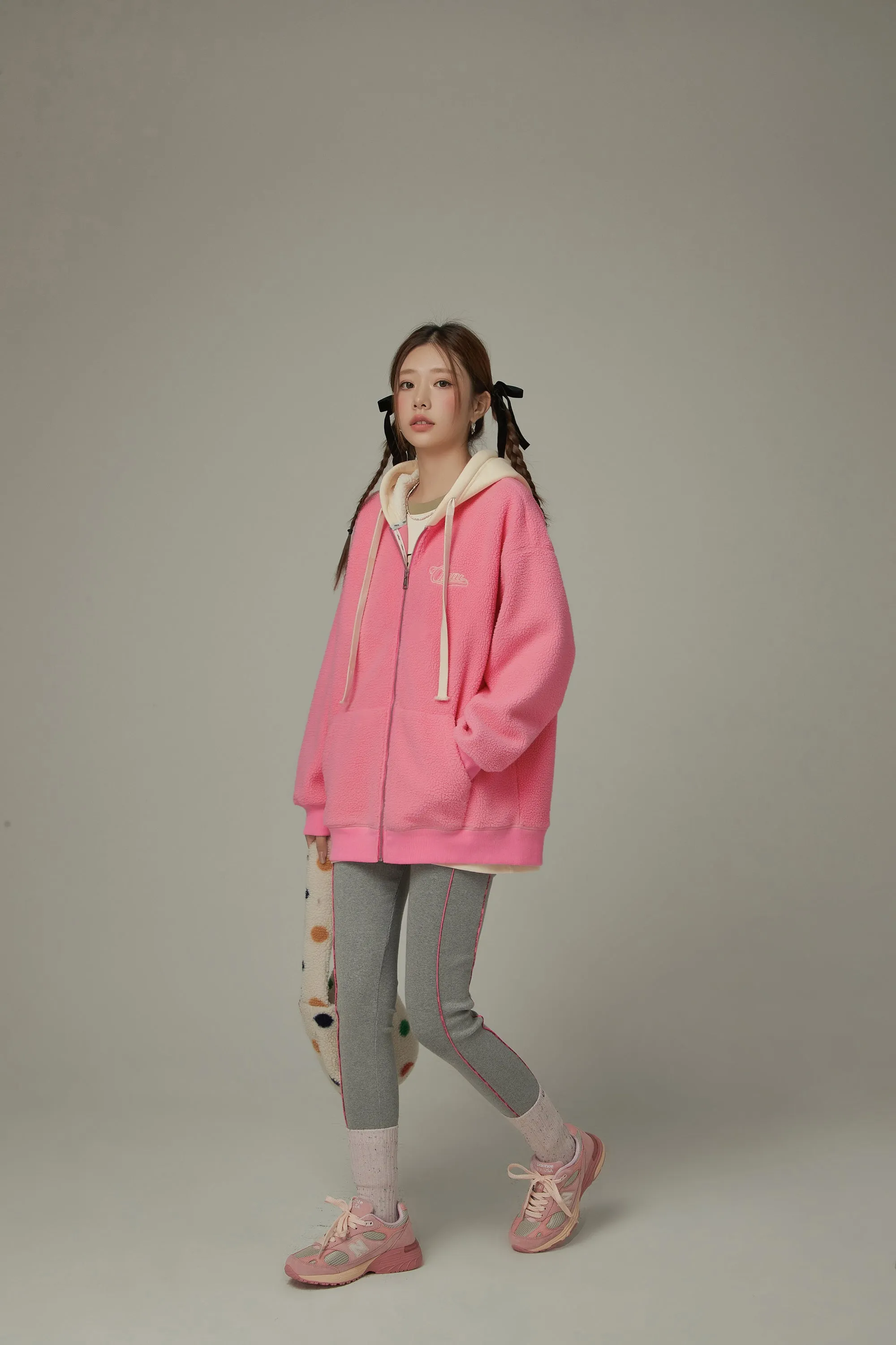 Fleece Color Combination Hooded Zip-Up