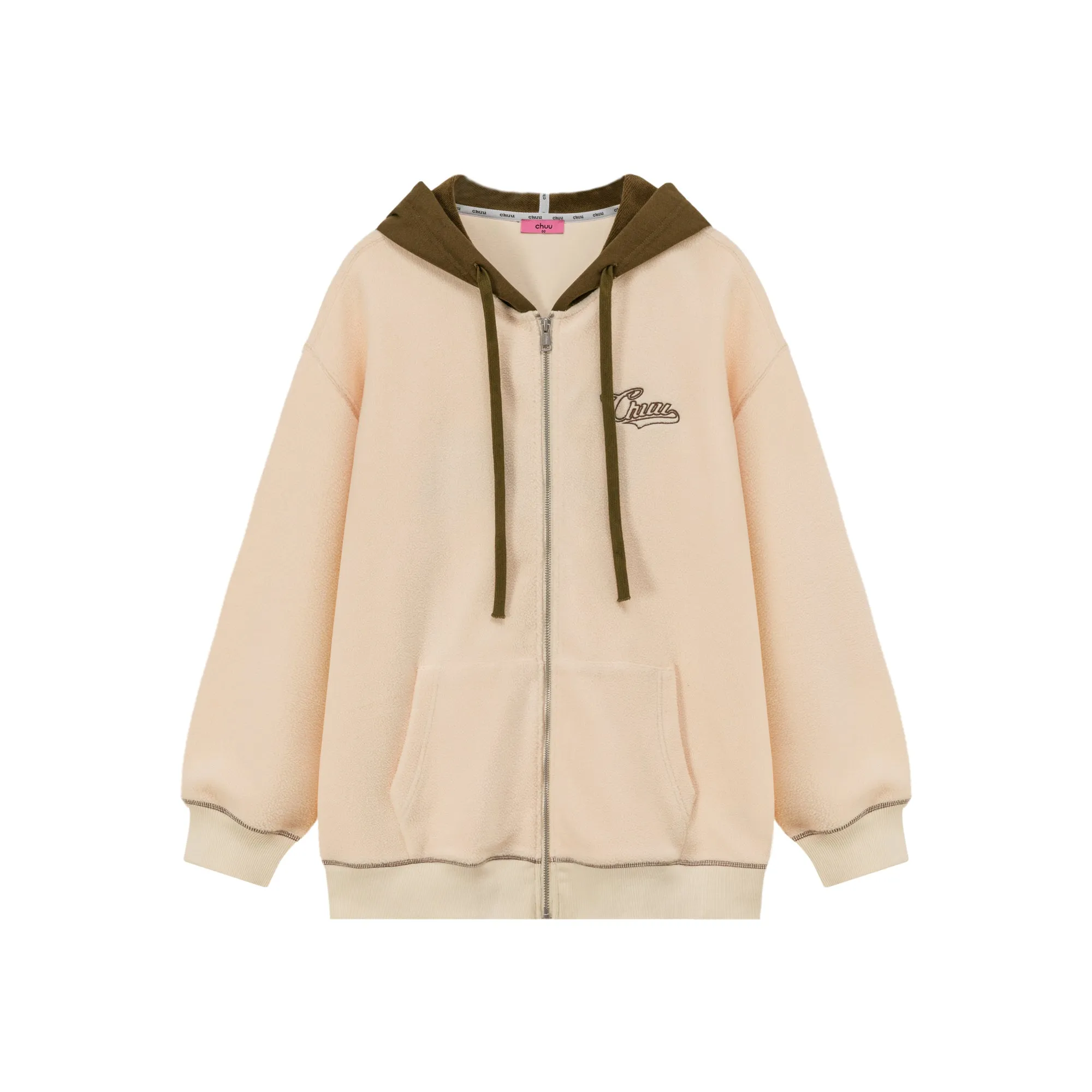 Fleece Color Combination Hooded Zip-Up