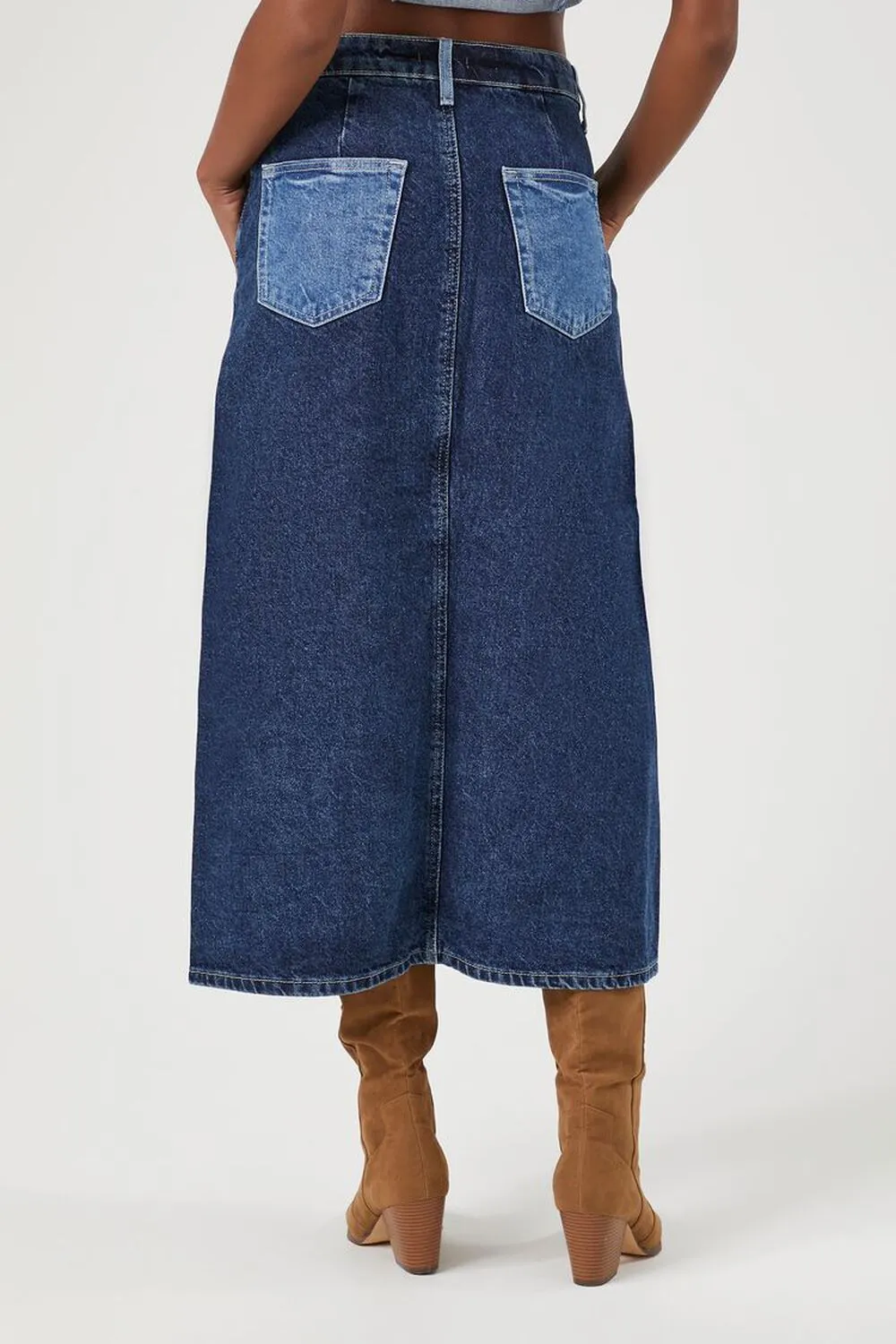 Forever 21 Color Block Denim Midi Skirt, Denim