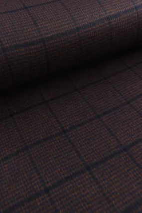 Gingerbread & Navy Plaid Melton Double Weave Wool | By The Half Yard