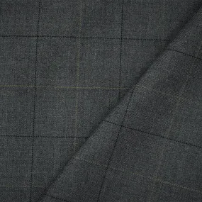 Gray-Brown-Deep Navy Poly-Wool Check Herringbone Suiting Woven Fabric