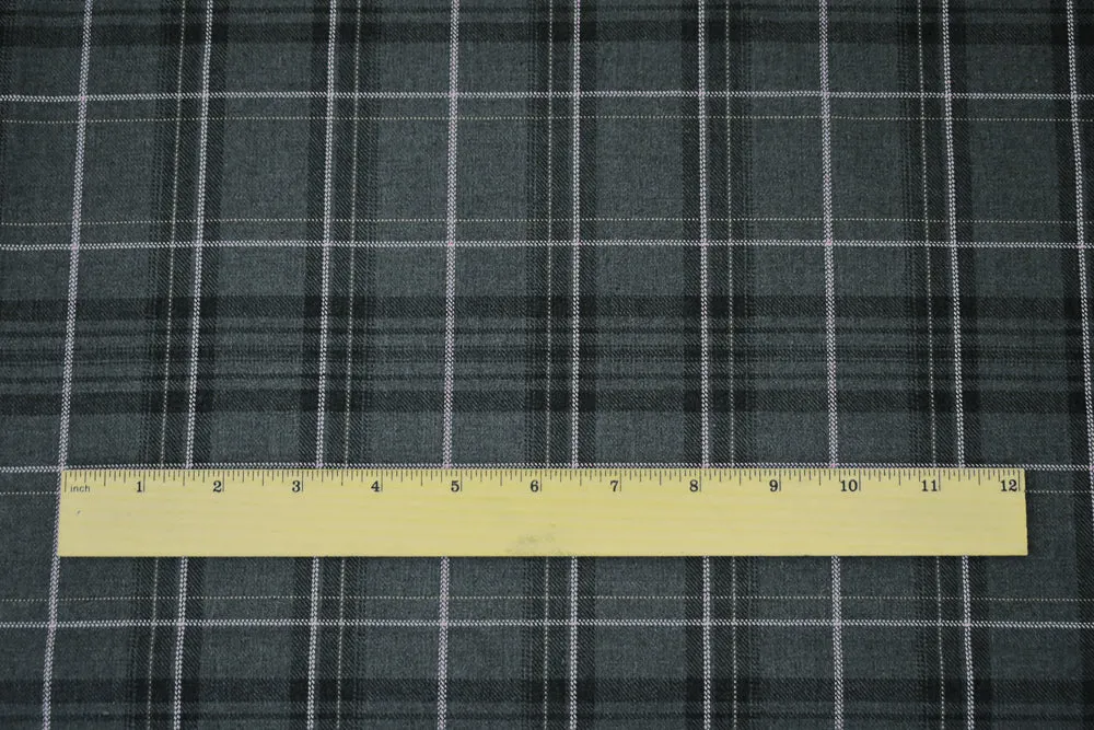 Gray-Pink-Multi Polyester Wool Plaid Twill Suiting Woven Fabric