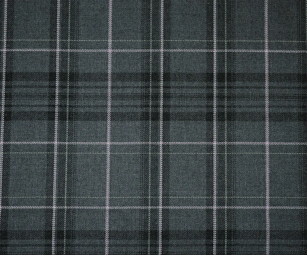 Gray-Pink-Multi Polyester Wool Plaid Twill Suiting Woven Fabric