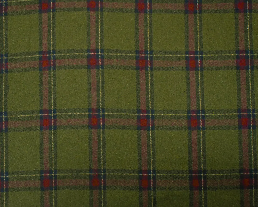 Green-Red-Multi Poly-Wool Plaid Woven Twill Jacketing Fabric