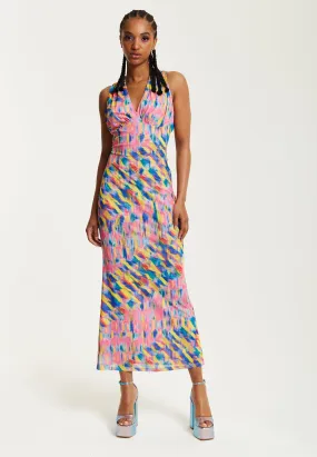 House of Holland Pink Maxi Dress With Multicolour Rainbow Print