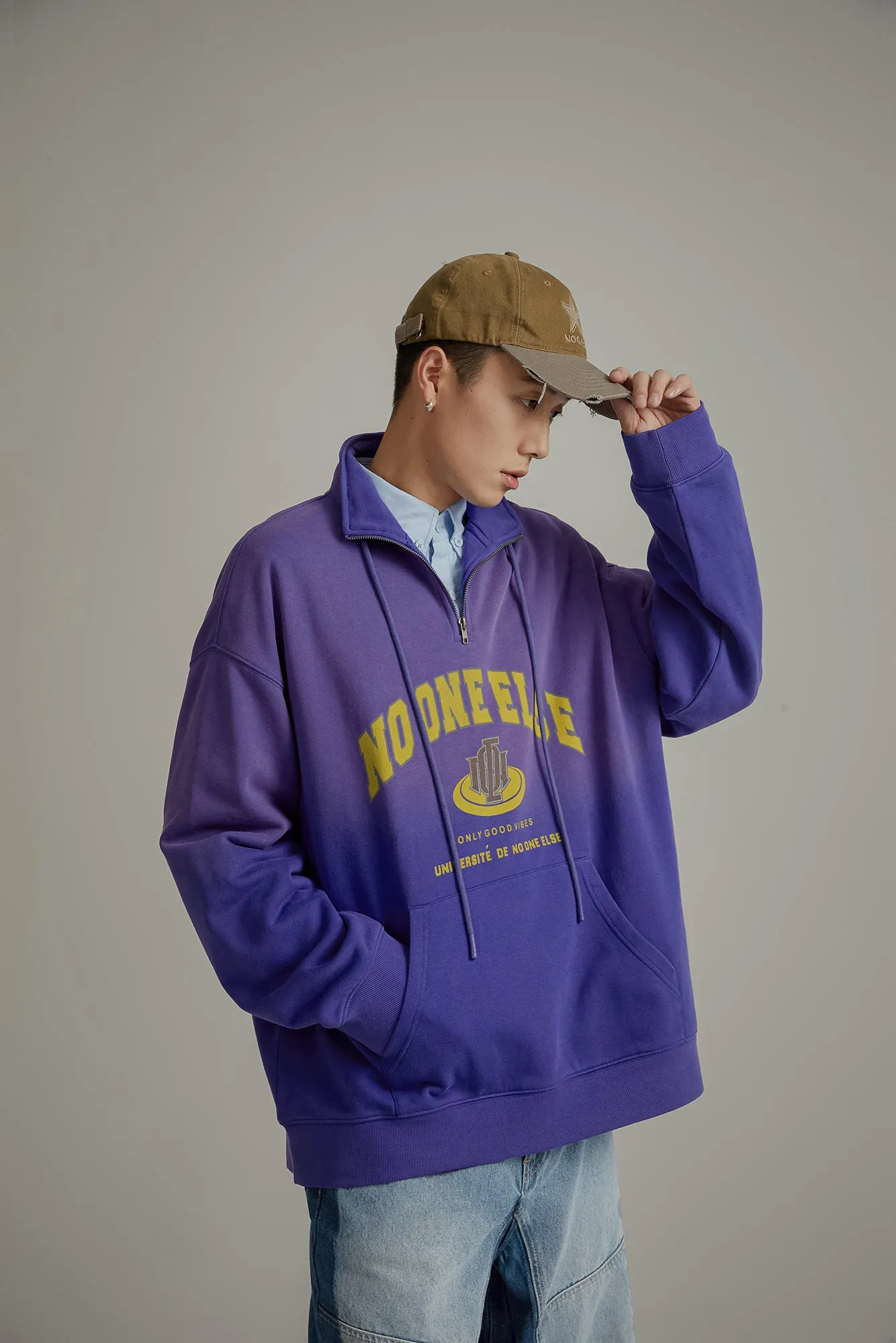 Logo Half Zip-Up Boxy Hoodie