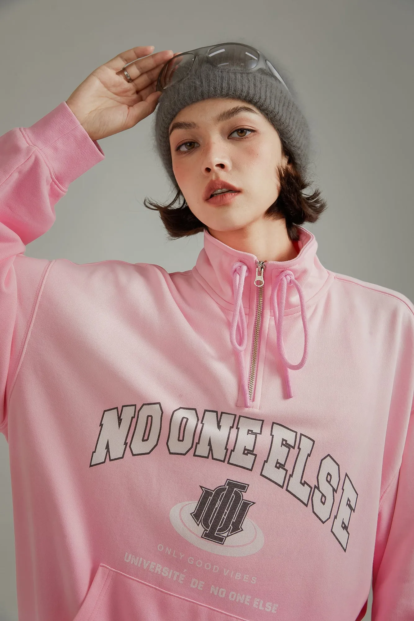 Logo Half Zip-Up Boxy Hoodie