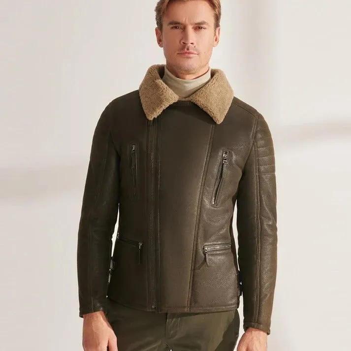 Men's Green RAF Airforce Shearling Aviator Jacket