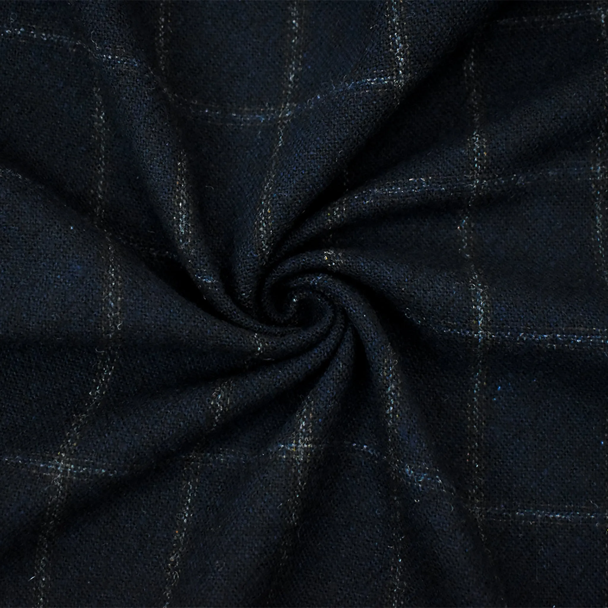 Midnight Navy-Gray-Brown Wool  Check Plaid Jacketing Woven Fabric