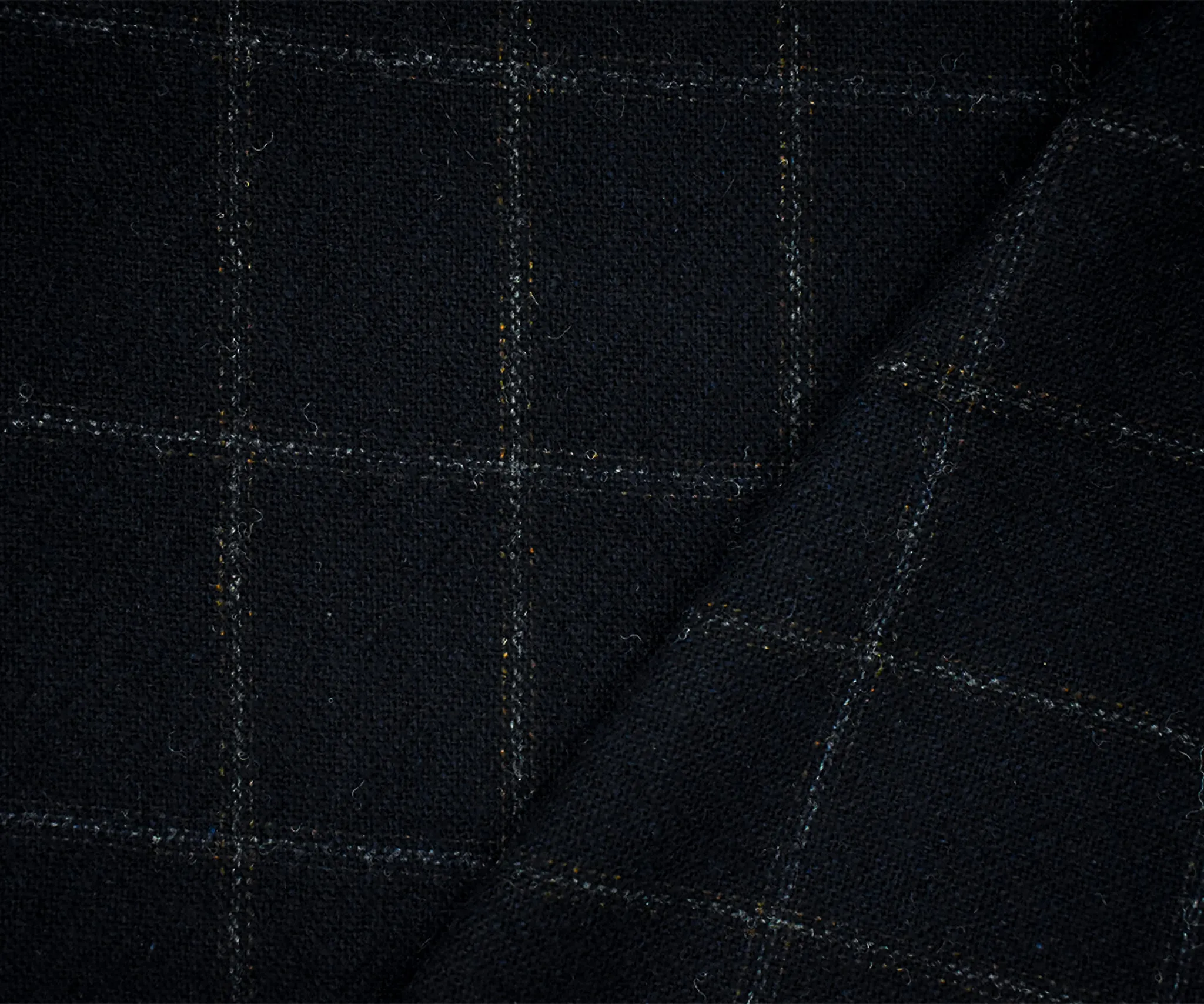 Midnight Navy-Gray-Brown Wool  Check Plaid Jacketing Woven Fabric