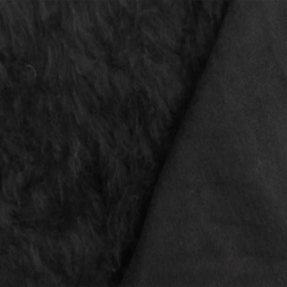 Moody Black Texture Poly-Wool Shaggy Faux Fur Knit Coating Fabric