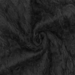 Moody Black Texture Poly-Wool Shaggy Faux Fur Knit Coating Fabric