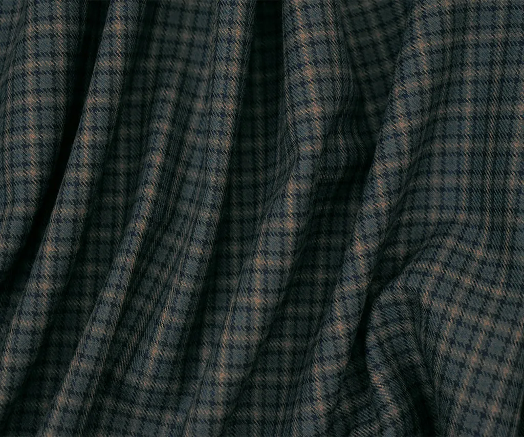 Navy-Beige-Multi Polyester Wool Plaid Check Twill Woven Suiting Fabric