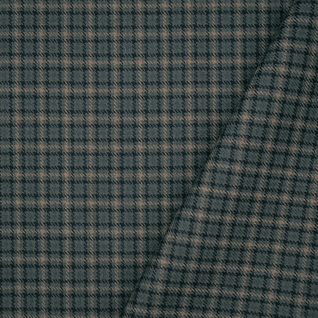 Navy-Beige-Multi Polyester Wool Plaid Check Twill Woven Suiting Fabric