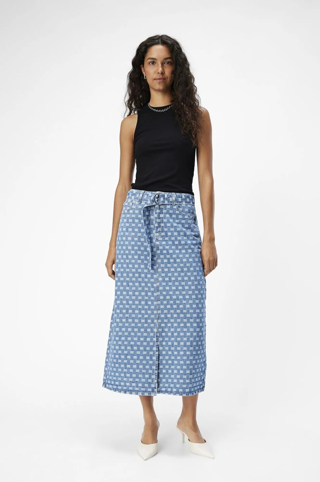 Object Hedda Medium Blue Denim Patterned Skirt