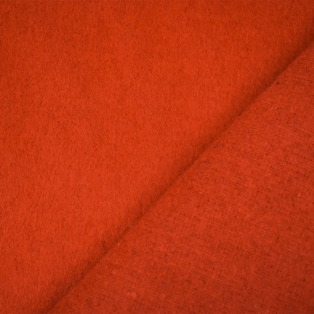 Orange Melton Wool-Poly Blend Solid Brush Double Woven Jacketing Fabric