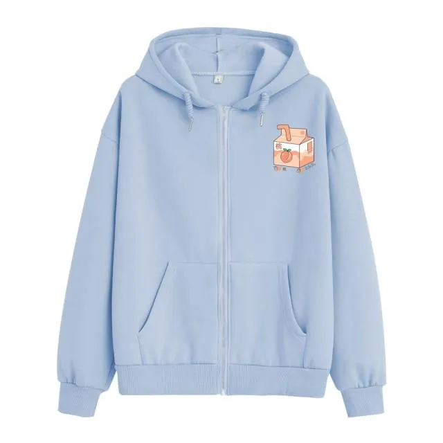 Peach Milk Box Soft Zip-Up Hoodie