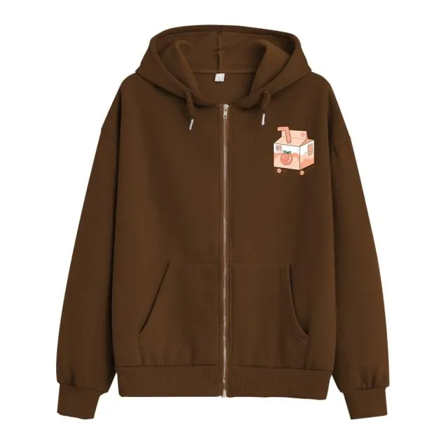 Peach Milk Box Soft Zip-Up Hoodie