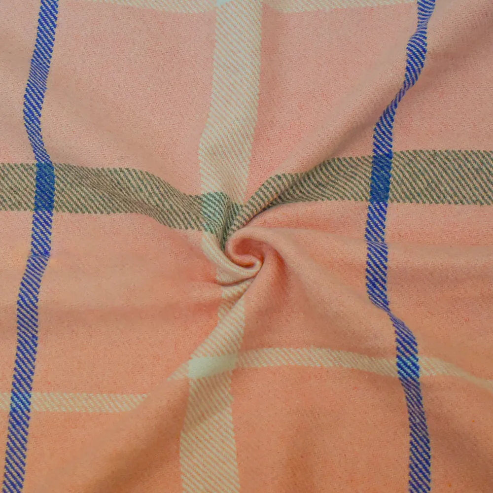 Pink-Multi Polyester-Wool Single Sided Brushed Plaid Twill Jacketing Fabric